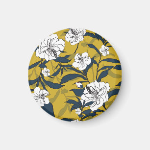 Aimant Fleurs florissantes : Vintage Jaune sans couture.