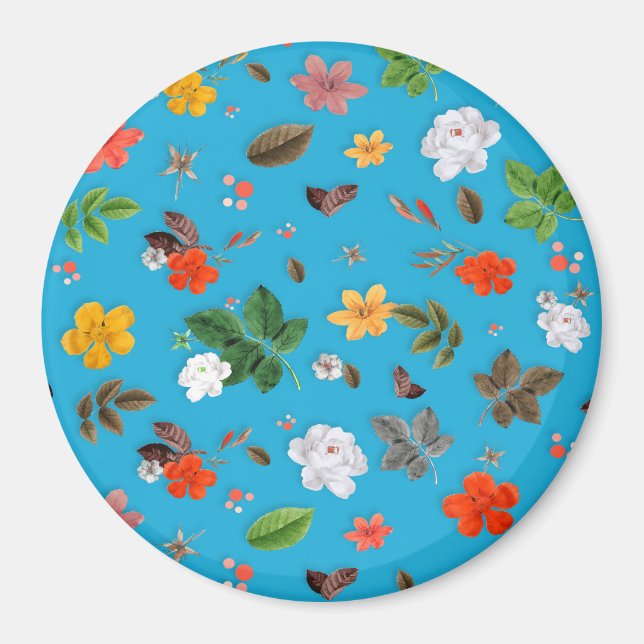 Aimant Fleurs jaunes et roses blanches 24 (Devant)