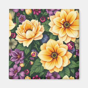 Aimant Fleurs Jaunes et Violettes Bleues Florales colorée