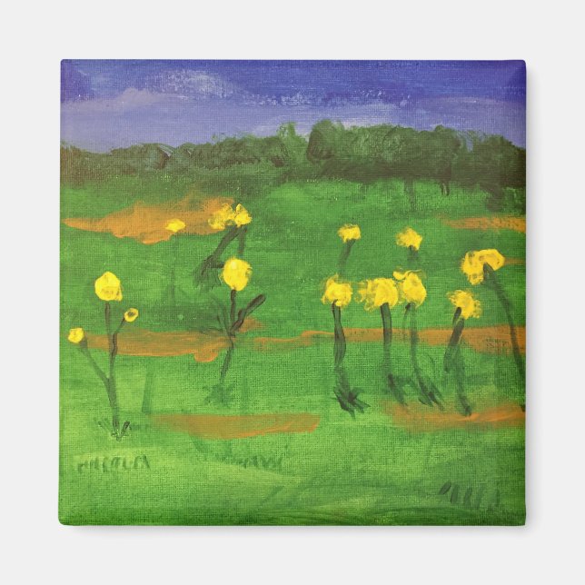 Aimant fleurs jaunes sur le champ peinture par jamie magn (Devant)