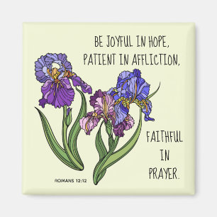 Aimant Fleurs peintes (Iris) avec vers romains 12:12