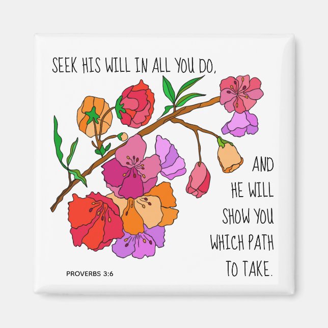 Aimant Fleurs peintes, w verset Proverbes 3:6 (Devant)