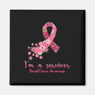 Aimant Fleurs roses Coeur Je suis un survivant Cancer du