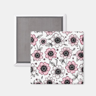Aimant Fleurs roses et dessin feuille