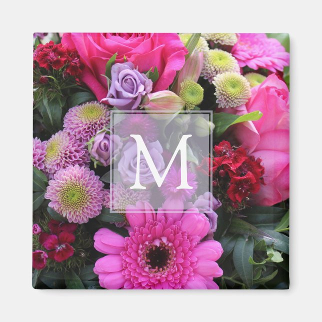 Aimant Fleurs roses et violettes personnalisées (Devant)