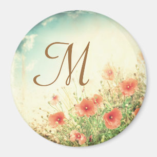 Aimant Fleurs roses sauvages dans le champ Monogramme Aim