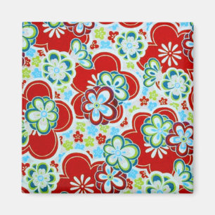 Aimant Fleurs rouges, bleues, vertes et blanches