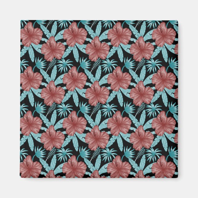 Aimant Fleurs rouges tropicales sans coutures motif et fe (Devant)