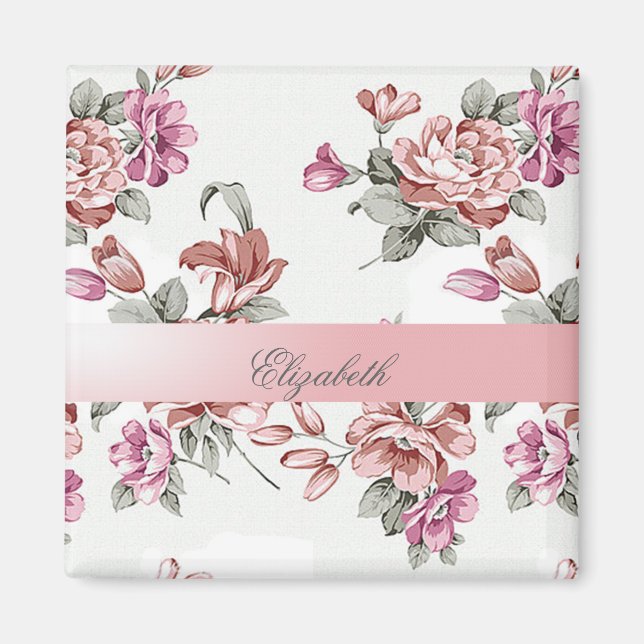 Aimant Fleurs vintages Chic Girly Personnalisées (Devant)