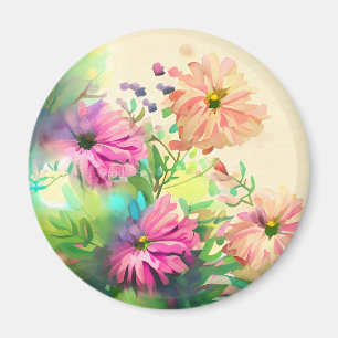 Aimant Fleurs Vintages roses et coraux