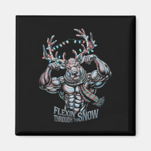 Aimant Flexin À Travers La Neige Drôle Gym Workou