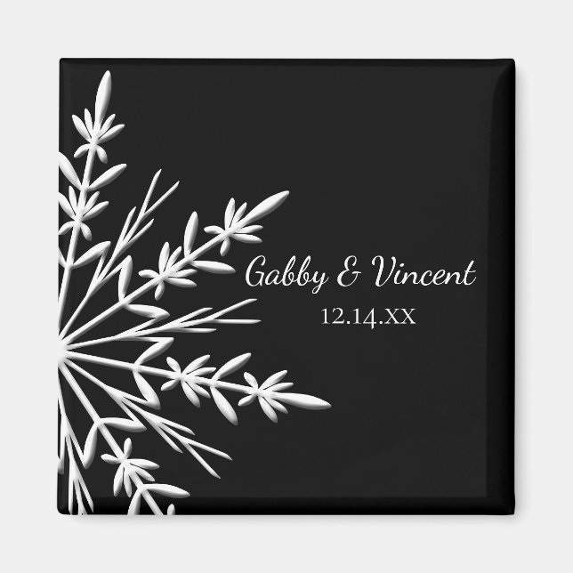 Aimant Flocon de neige noir et blanc Mariage hivernal (Devant)