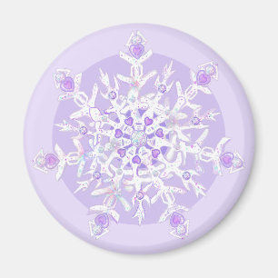 Aimant flocon de neige violet clair et coeur étincelant