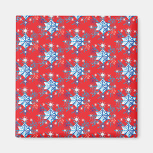 Aimant Flocons de neige et étoiles rouges et bleus de vac