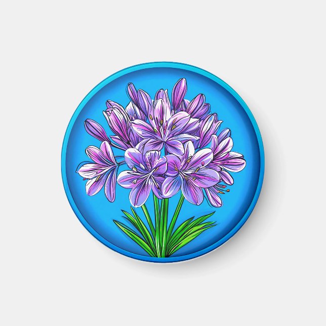 Aimant Floraison d'Agapanthus 🌸✨ Élégance Florale Bleue  (Devant)
