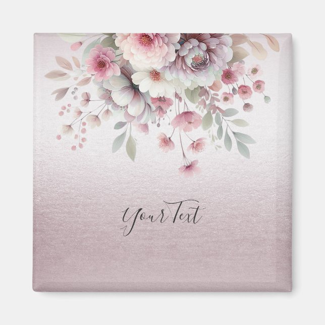 Aimant floral blanc rose moderne (Devant)