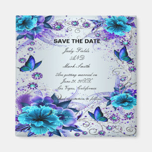 Aimant Floral Bleu Et Papillon Économisez L'Aimant Date