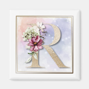 Aimant floral bordeaux monogramme R