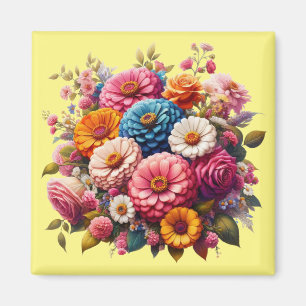Aimant Floral coloré/Zinnia printanière/Rose