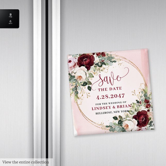 Aimant floral élégant boho bordeaux rose or (Elegant Boho Burgundy Blush Gold Floral Magnet

)