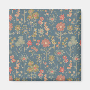 Aimant Floral moderne Denim Blue & Coral