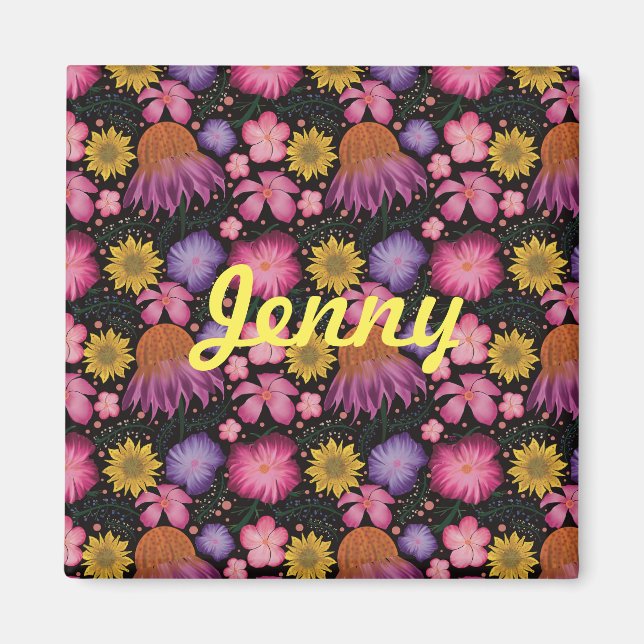 Aimant Floral noir fleur sauvage Personnalisé (Devant)