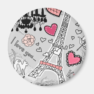 Aimant Floral Paris Eiffel Tour noir rose et gris