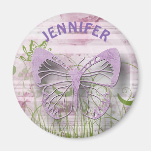Aimant floral pourpre personnalisé de papillon