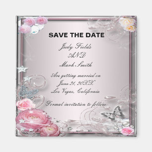 Aimant Floral Rose Et Papillon Économisez L'Aimant Date