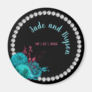 Aimant Floral Turquoise and Mauve Elegant Rhinestone