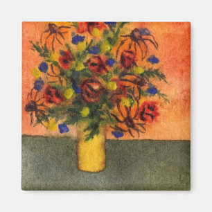 Aimant floral "Vase Jaune"
