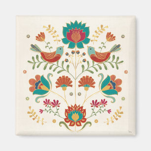 Aimant Flore Folk Avec Oiseaux