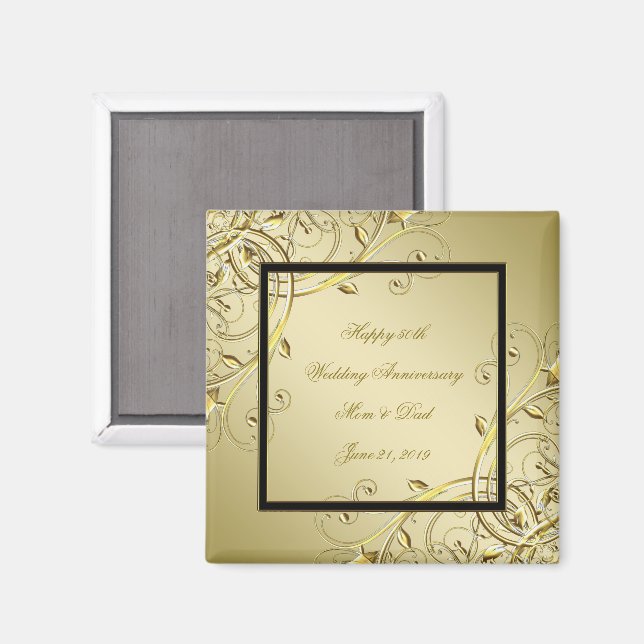 Aimant Florish Gold Black 50e anniversaire Mariage (Recto/Verso)