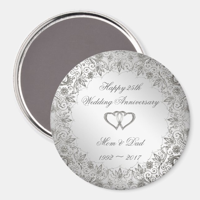 Aimant Flourish Silver 25e anniversaire Mariage (Recto/Verso)