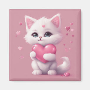 Aimant Fluffy White Love Kitten