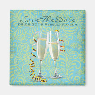 Aimant flûtes vintages de champagne or turquoise mariage 