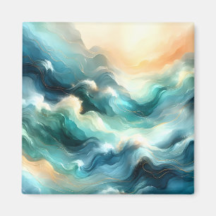 Aimant Flux d'océan doré Vagues abstraites
