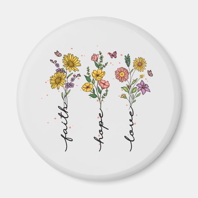 Aimant Foi, Espoir, Amour - Floral Inspirationnel (Devant)