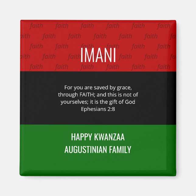 Aimant Foi IMANI personnalisée Happy Kwanzaa (Devant)