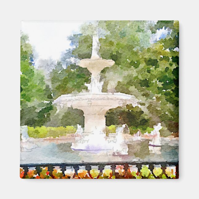 Aimant Fontaine Forsyth à Savannah GA Aquarelle Imprimer (Devant)