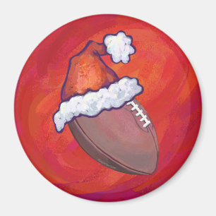 Aimant Football à Santa Hat sur Rouge