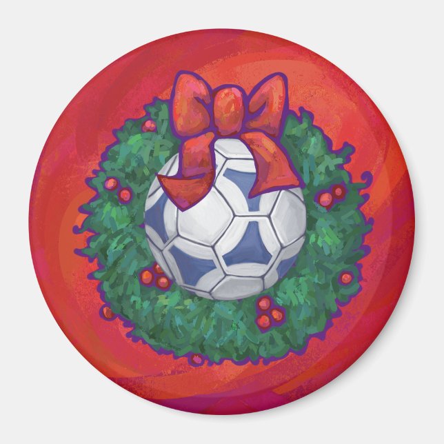 Aimant Football de fête en couronne sur fond rouge (Devant)