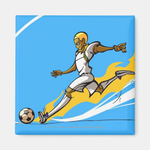 Aimant Footballeur donnant un coup de pied un ballon de