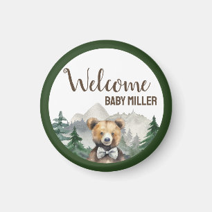 Aimant Forêt d'aquarelle personnalisée, Ours en peluche, 