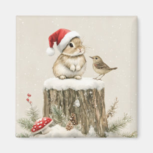 Aimant Forêt enneigée Bois hivernal Noël Lapin Oiseau 