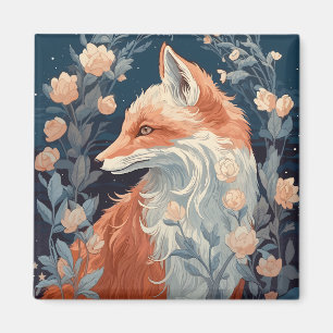 Aimant Fox En Forêt Beau Renard Floral
