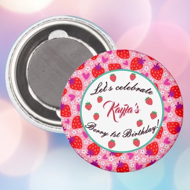Aimant Fraise rose Première fête d'anniversaire Personnal (Créateur téléchargé)