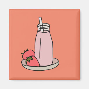 Aimant Fraise sucrée milkshake rose mignon
