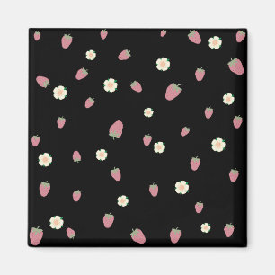 Aimant Fraises et fleurs Motif noir