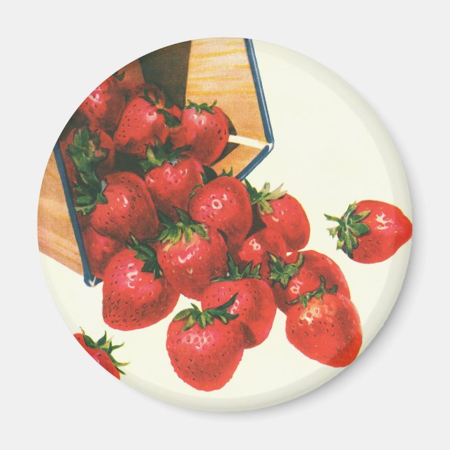 Aimant Fraises vintages en Panier, Fruits alimentaires (Devant)